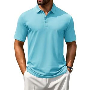 Cotrasen Men's Polo Shirts Short Sleeve Cotton Pique 3 Buttons Golf Shirts Classic Fit Casual Performance T-Shirt size L