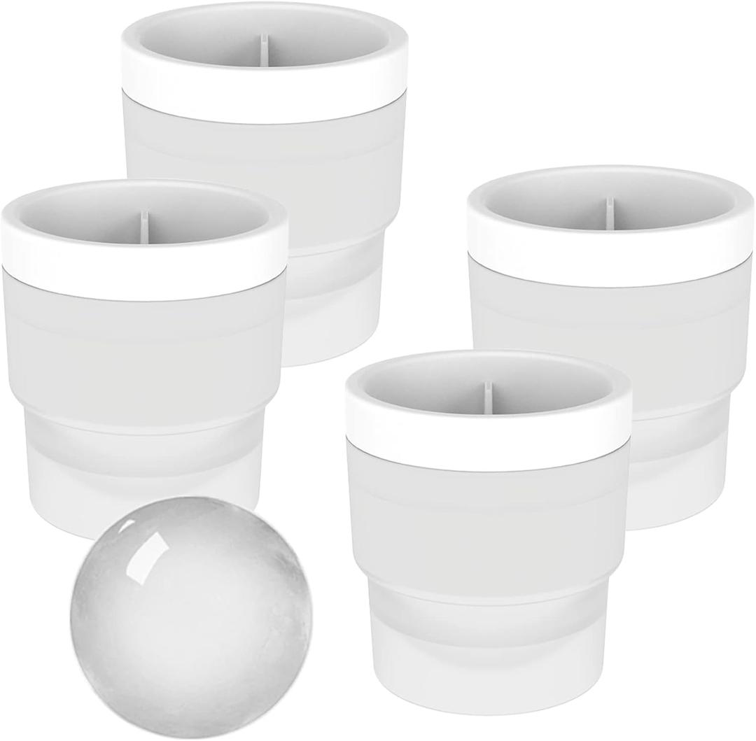 Ice Ball Maker Mold - Set of 4, Round Ice Cube Mold, 2.4 Inch Sphere Ice Cubes for Whiskey, Cocktails, Bourbon (4, White)