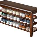 Shoe Rack Bench Entryway Storage with Leather Cushion, Shoe Organizer Bench for Entryway, Ideal for Front Doors Entrances Hallway Mudroom Featuring Rubberwood And 3 Height-Adjustable Removable Shelve