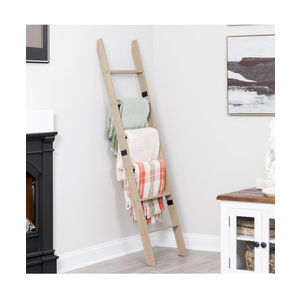 Blanket Ladder for Living Room and Bedroom, 6-Tier Wall Leaning Laminate Snag Free Construction (Smokey Oak) Rustic Decorative Farmhouse Blanket Storage, Quilt Rack, Ladder Shelf