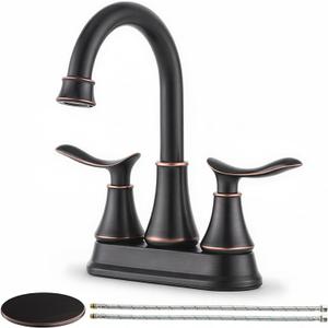 KINGO HOME Modern 2 Handle Oil Rubbed Bronze Bathroom Faucet, Bronze Bathroom Faucets RV Rubbed Bronze Bath Vanity Faucet for Sink 3 Hole with Water Supply Lines and Pop Up Drain