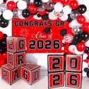 3 x Graduation Decorations 2026 Black Red and White Balloon Boxes, Class of 2026 GRAD Letters, Balloon Garland Kit, Congrats Grad Banner Photo Backdrop for High School & College