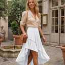 eoeoo Women's Sexy High Waisted Ruffle Hem Asymmetrical Flowy Long Skirt with Split (White, S)