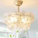 Gold Crystal Fandelier Ceiling Fans with Lights, 20" Gold Flower Chandelier Ceiling Fan with Light Remote Control, Caged Mid-Century with 6 Speeds for Bedroom, Nursery, Living Room