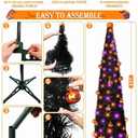[Timer& Pumpkin] 6 Ft Black Tinsel Halloween Tree with 60 LED Orange Purple Lights, Pop Up Artificial Pencil Tree with Lantern Topper & 15 Jack-O Pumpkin Balls Ornaments for Halloween Decor Indoor