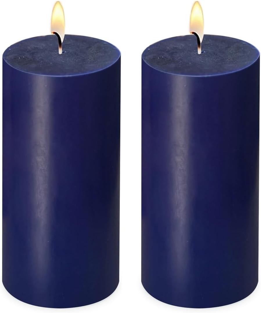 2 Pack 3x6 Inch Navy Blue Unscented Pillar Candles - 70 Hour Long Burning Dripless Smokeless Candles for Home Decor