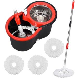 Mop and Bucket Set, 360 Spin Mop and Bucket with Wringer Set and 3 Microfiber Mop Refills, Stainless Steel 61" Extended Handle Spinning Mop Bucket System for Floor Cleaning