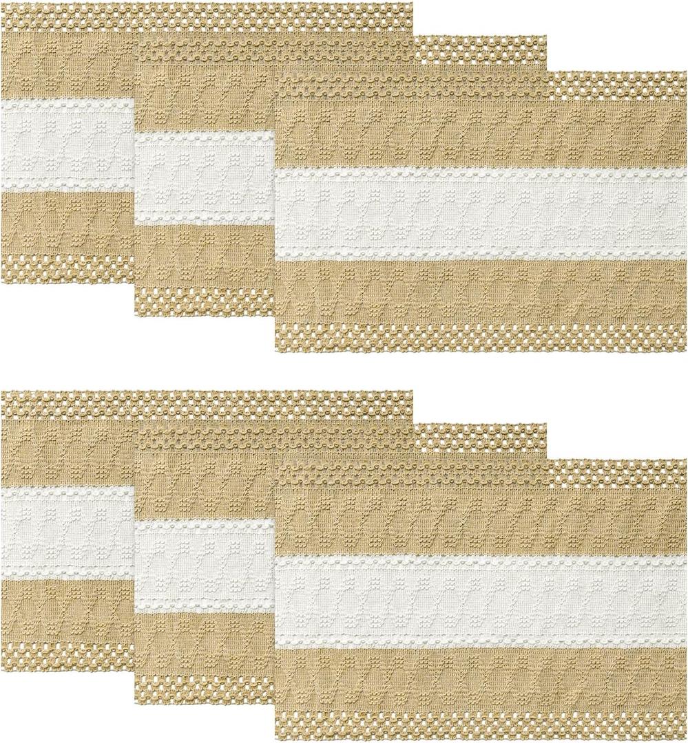 Artoid Mode Burlap Brown Farmhouse Rustic Placemats Set of 6, 12x18 Inch Seasonal Hollow Table Mats Party Kitchen Dining Decoration