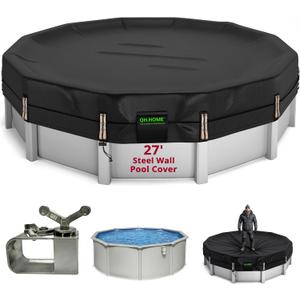 QH.HOME 550D 27 Ft Round Winter Pool Cover Tear Resistant Heavy Duty Fabric