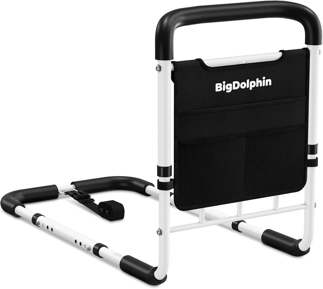 Bed Rails for Elderly Adults Safety - ASTM Approved Adjustable Bed Cane with Non-Slip Ergonomic Handle & Storage Pocket, Bed Railings for Seniors Support 400 LBS, Tool-Free (Large)