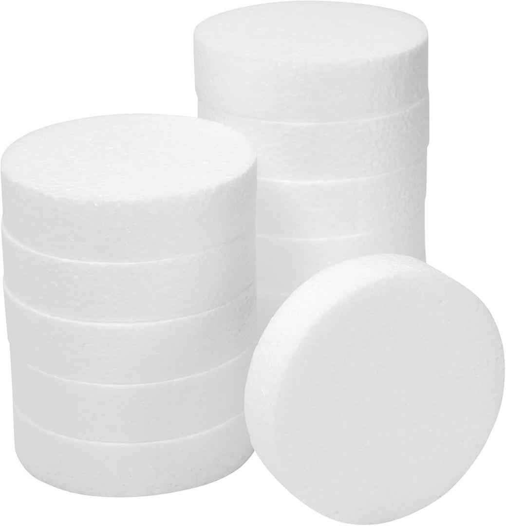 Juvale White Round Floral Foam Circles - 12-Pack, 4 x 4 x 1 in - Foam Blocks for Crafts & Floral Arrangements - Smooth Surface for Painting & Decorating