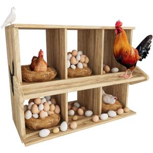 Chicken Nesting Box, 6 Compartment Wooden Nesting Boxes for Chickens with Perches, Floor/Stand/Wall Mount Large Chicken Nesting Boxes for Laying Eggs