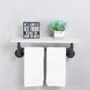 MBQQ Black & White Shelving Bathroom Pipe Shelves with Towel Bar Over Toilet, 24 inch Pine Wood Floating Shelves for Wall Mounted Bedroom,Kitchen, Farmhouse, Living Room
