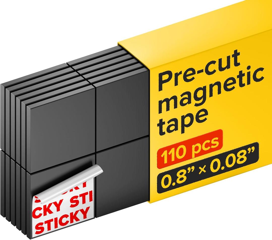 Hyper-Sticky Magnets with Adhesive Backing - 110pcs 0.8x0.08 Strong Magnetic Squares for Whiteboard Fridge - Science Education Magnets - Easy-to-Cut Stickers - Teacher Must Have - Teacher Supplies