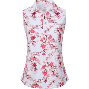 MoFiz Women's Sleeveless Golf Polo Shirts 1/4 Zip Floral Tennis Workout Golf Tank Top (L)