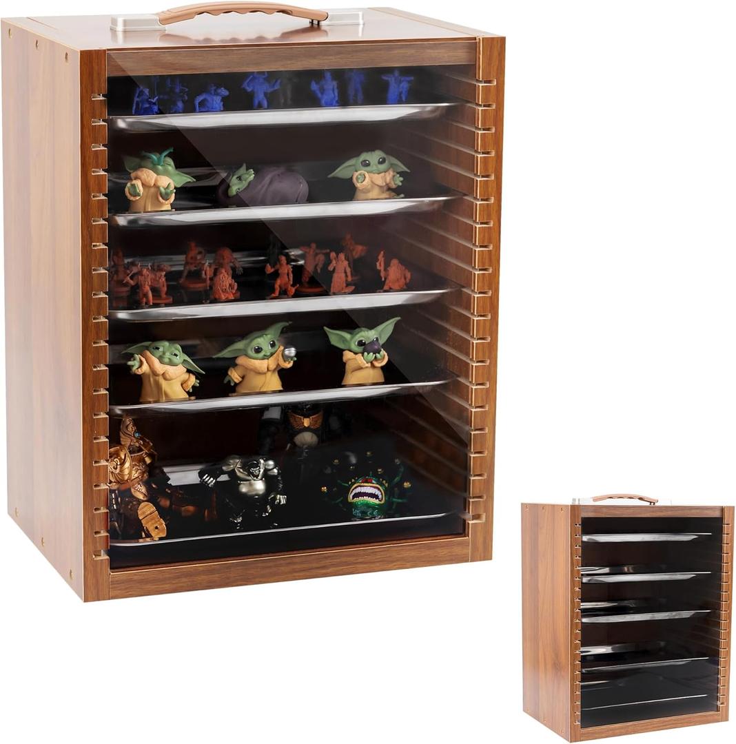 Miniature Carrying Case for Collectibles | Miniature Storage & Display Case for Figurines | Figure Model Holder & Transport Box | Also for Action Figures (Brown)