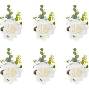 White Ivory Rose Wrist Corsage, Set of 6, Wedding Bridal Flower Corsage Hand Decor for Prom Party Homecoming, Wristband Flowers Bride, Bridesmaid, Girl