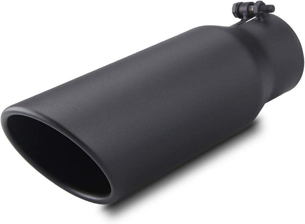 LCGP 3" Inlet Black Exhaust Tip,3" x 4" x 12" Universal Bolt On Stainless Steel Diesel Exhaust Tailpipe Tip