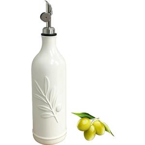 20 Oz Ceramic Olive Oil Dispenser Bottle, with Stainless Steel Spout & Funnel, Ideal for Oil, Vinegar, Coffee Syrup & Liquids (White)