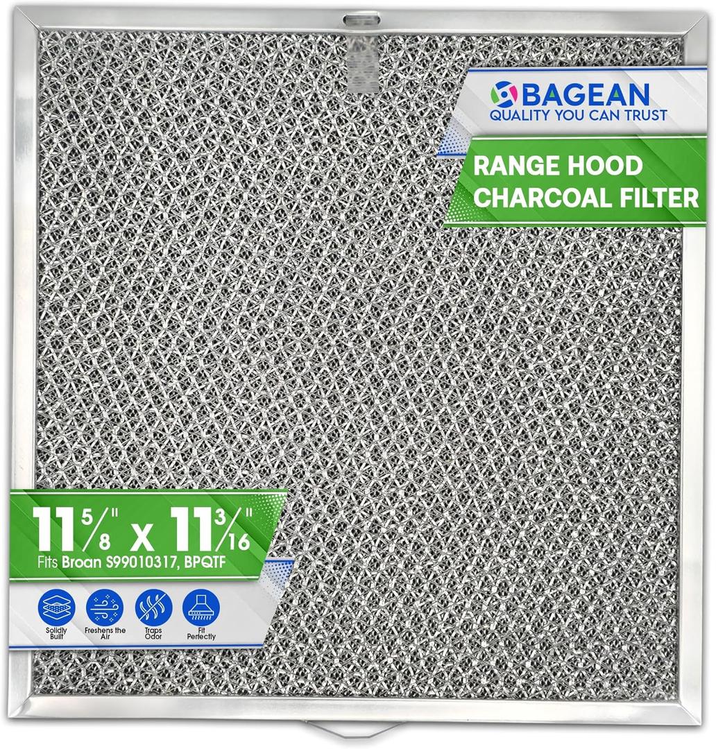 Stove Hood Vent Filter 11.6 x 11.2 BPQTF S99010317 Compatible with Broan Range Hood Filter Replacement for Ductless Overhead - Metal Mesh Filters Grease and Carbon Freshens Kitchen Oven Air (1-Pk)