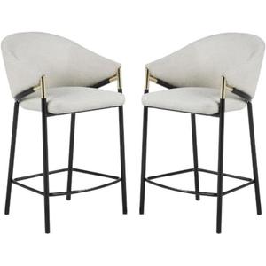 Home Square Sloped Arm Counter Height Stool in Beige and Glossy Black - Set of 2