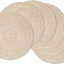 SHACOS Round Placemats Set of 6 Cotton Polyester Braided Place Mats 15 inch Heat Resistant Washable Table Mats for Kitchen Dining Party Natural Table Decor (Beige, 6)