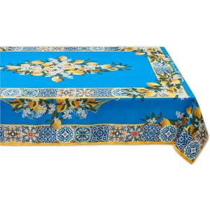 YiHomer Provence Blue Lemon Mediterranean Tile Tabletop for Spring Summer Decorations, Picnics and Dinner Parties - Indoor Outdoor, Stain and Water Resistant, Tablecloth, 52 x 70 Rectangle