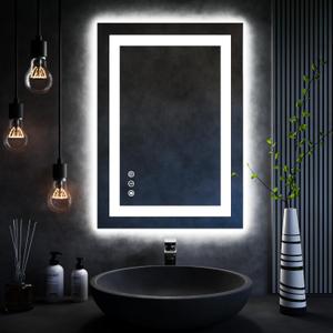 ISKM 20''x28'' Led Bathroom Mirror Front and Backlit Vanity Mirror Wall Mounted, Anti-Fog, Dimmable, Memory Function Mirror with Smart Touch Button Waterproof and Shatter-Proof Makeup Mirror