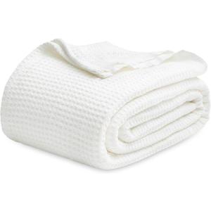 Bedsure Gentlesoft 100% Cotton Blanket King Size for Bed - Cooling Breathable and Soft for Summer, Thick Cozy Waffle Weave Blanket Gifts for Women, White, 104x90 inches