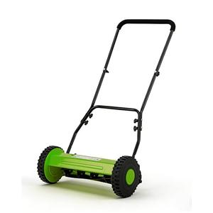Garvee 16" Push Reel Lawn Mower, 5-Blade Manual Walk-Behind Lawn Mower with Adjustable Cutting Height, Compact Push Mower for Small Yards, Green