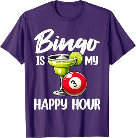 Funny Bingo Game Bingo is My Happy Hour Design T-Shirt Purple Large