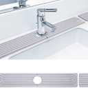 Qtencas Kitchen Sink Splash Guard, Diatomaceous Earth Faucet Mat for Kitchen Sink, Water Absorbing Stone Tray for Sink include 1 Coaster, Stone Drying Mat for Kitchen Counter (Grey, 24*4 inchs)