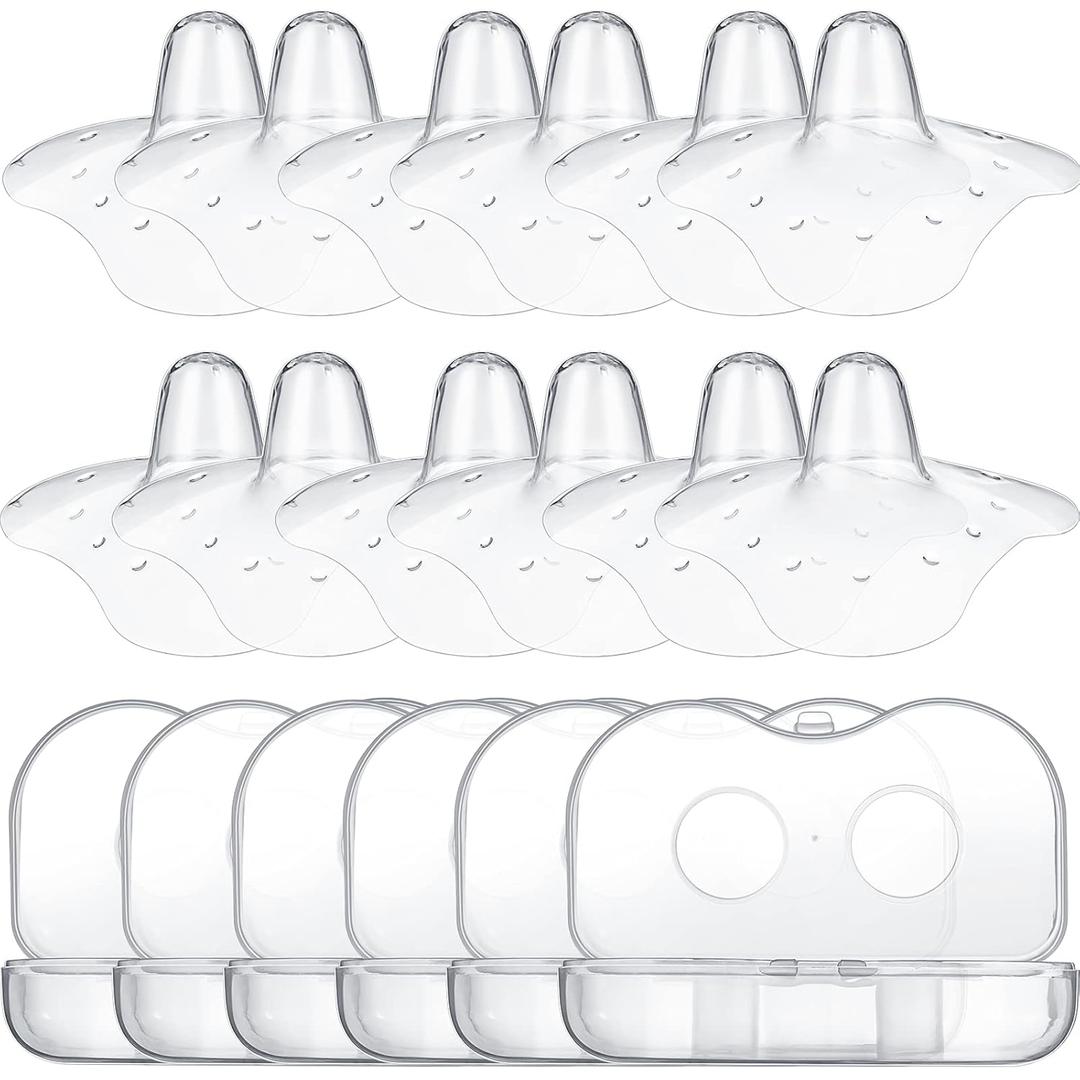 Nuanchu 12 Pieces Nipple Shields for Nursing Newborn Breastfeeding 20 mm Nipple Protectors Bulk with Clear Carrying Case Silicone Extender for Protecting Sore, Flat or Inverted