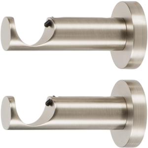 Ivilon Ceiling or Wall Mount Curtain Rod Brackets Holders for Curtain Rods of 7/8 and 1 Inch Diameter. Set of 2. Color Brushed Nickel