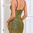 Women's Glitter Sequin Dress Adjustable Spaghetti Strap Fashion Sparkle Party Dresses (Gold, M)