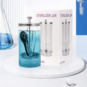 Barber Jar,21OZ Glass Sterilizer Barber Cleaning Jar with Removable Basket Sanitizing Container for Sterilizing Nail Tool,Barber Supplies,Hair Salon(750ML)