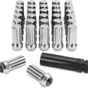 SUCOSO M14x1.5 Lug Nuts,32pcs 14x1.5 Chrome Wheel Nuts with Socket Key, 2 inches Tall Spline Conical Seat for Ford F250 Chevy Silverado 1500 GMC Sierra 2500/3500 Ram 2500-Fits 8 Lug Aftermarket Wheels