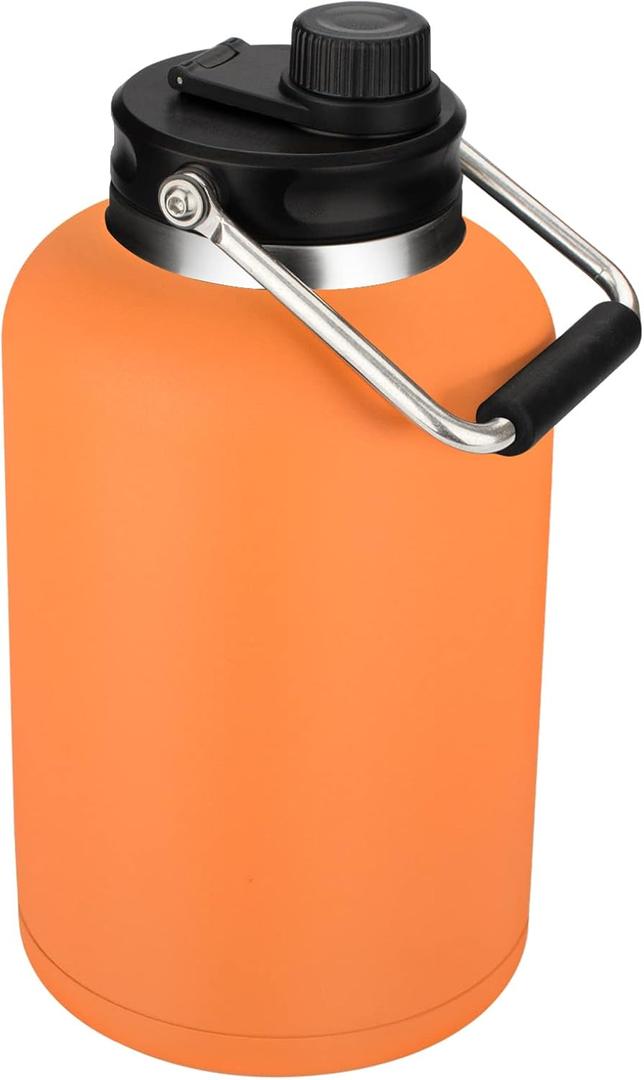 Zenbo One Gallon Jug with Straw,Keeps Cold up to 48 Hours - 128 oz Double Wall Vacuum Insulated Water Bottle, Sweat-Proof & Leak-Proof, Stainless Steel Thermos for Hot & Cold Drinks Orange