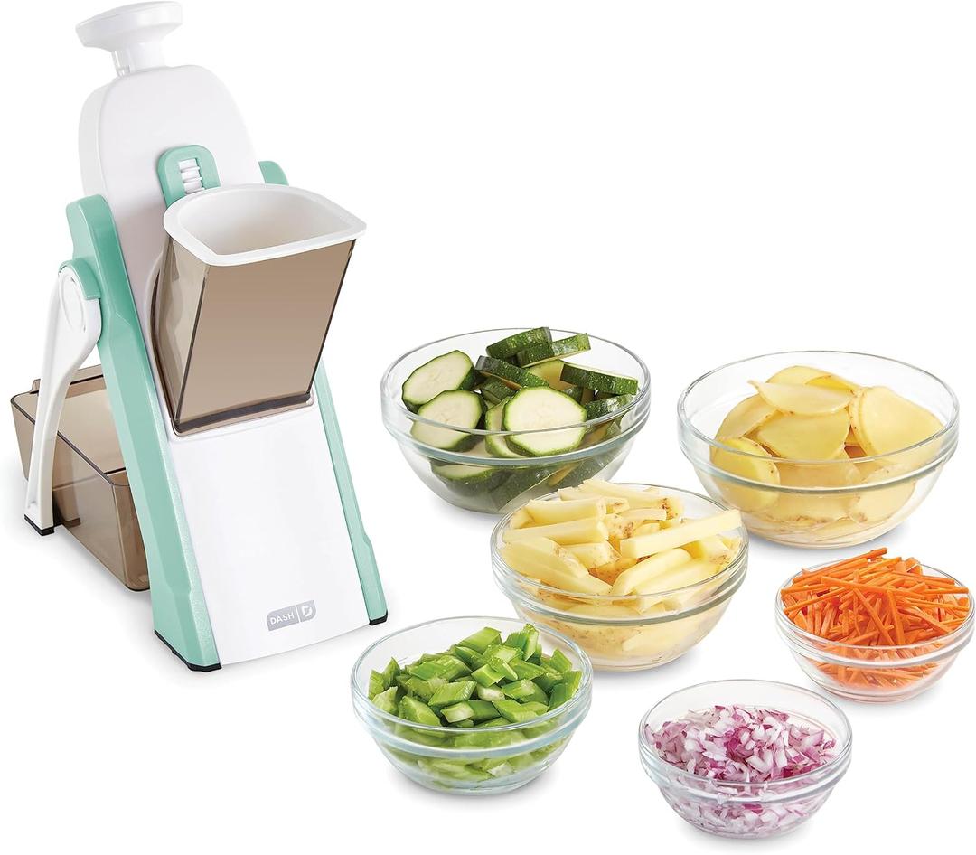 DASH Safe Slice Mandoline Slicer, Julienne + Dicer for Vegetables, Meal Prep & More with 30+ Presets & Thickness Adjuster - Aqua (Aqua)