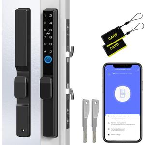 eLinkSmart Sliding Glass Patio Door Smart Lock, Ultra-Slim Mortise Lock Keyless Entry with Fingerprint, Keypad, RFID & Biometric, Tuya App Control Waterproof for Home, Apartment (Black)