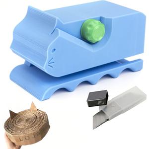 Cardboard Cutter for Cat Scratchers with 10pcs Blade,3D Printed Card Board Cutter Kids DIY Cat Scratchers Cardboard Strip Tool Machine for Cat Lovers (Blue)