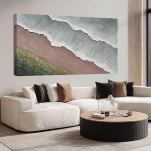 SHEYOYE Green Abstract Wall Art and White Textured Canvas Wall Decor | Modern Wall Decor for Living Room, Bedroom or Dining Room | Wall Hanging 24" x 48"