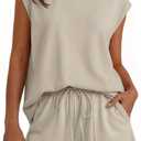 LILLUSORY Womens Lounge Two 2 piece Sets Summer Outfits 2026 Loungewear Matching Vacation Beach Travel Sweatsuits Sweat Tracksuits Pajamas Pjs Clothes Shorts Clothing Fashion Trendy Khaki M