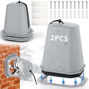 2 Pcs 2 in 1 Extra Long Pet Proof Outdoor Faucet Covers Winter w/Lock 8.5x7x5.5 in Thick Foam Plastic Spigot Cover Reflective Strips Faucet Cover for Outside Water Faucet Freeze Protection (Gray)