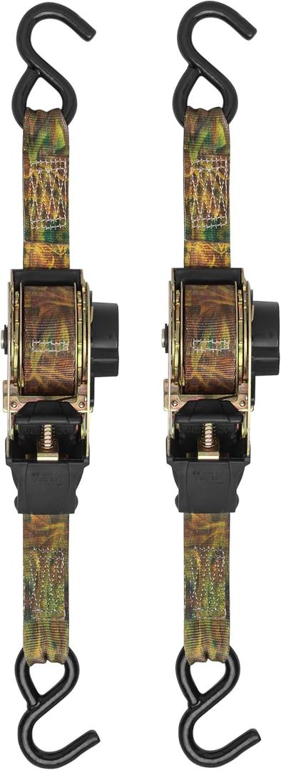 SMARTSTRAPS 10 Retractable Ratchet Straps, 2 Pack  Heavy Duty Camo Ratchet Straps, 3,000lb Break Strength, 1,000lb Safe Work Load  Haul Motorcycles, Boats, and Appliances with Patented Technology