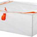 Under Bed Storage Case, Foldable Organizer Box, White with Orange Zipper, 21.75 x 19.25 x 7.5 Inches, for Clothes, Bedding and Seasonal Storage