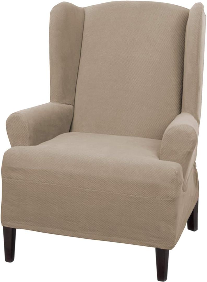 MAYTEX Pixel Stretch 1-pc Slipcover Wing Chair, Sand (4300315) (1-Piece Wing Chair)