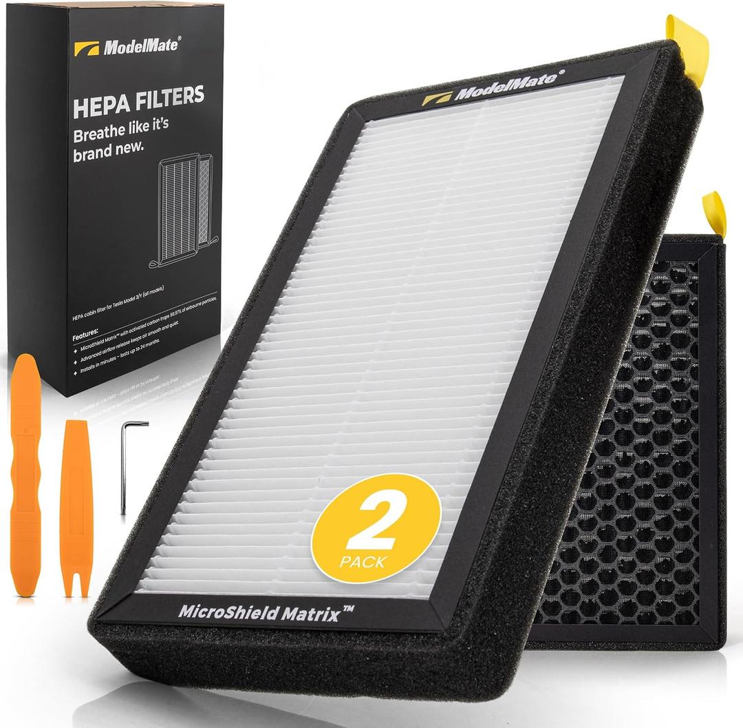Air Filter Replacement for Tesla (2 Pack) HEPA Air Filter with Activated Carbon, Compatible with Tesla Model 3 & Y - Cabin Air Filter, Easy Install Kit Included