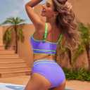 BMJL Women's High Waisted Bikini Sets Sporty Two Piece Swimsuits Color Block Cheeky High Cut Bathing Suits(L,Light Purple)
