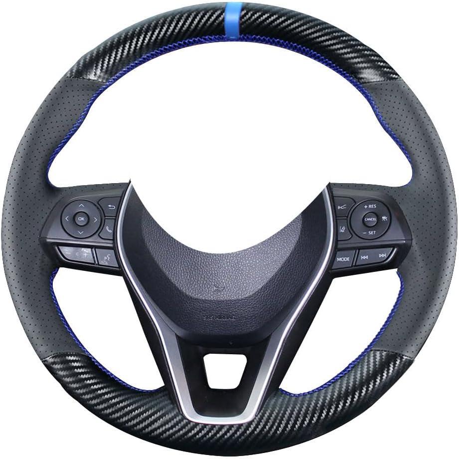 Carbon Fiber Steering Wheel Cover for Toyota RAV4 SUV 2019-2025 / Avalon 2019-2022 / Toyota Camry 2018-2024 / Corolla 2020-2025 DIY Stitching 15 inches Black Leather Interior Accessories